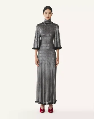 Abito midi in viscosa metallizzata
