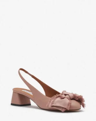Ballerina con tacco in pelle e cinturino posteriore