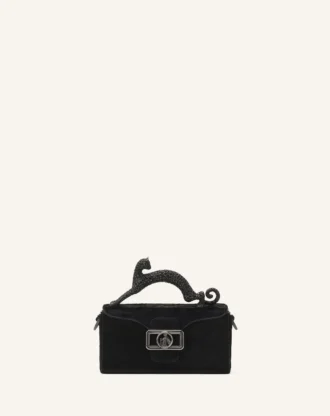 Borsa in pelle Nano con effetto pony e strass Pencil Cat