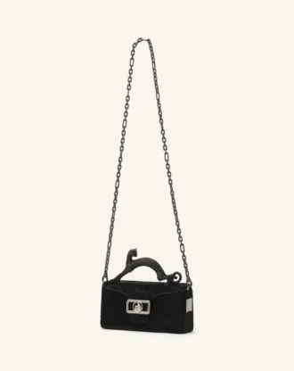 Borsa in pelle Nano con effetto pony e strass Pencil Cat
