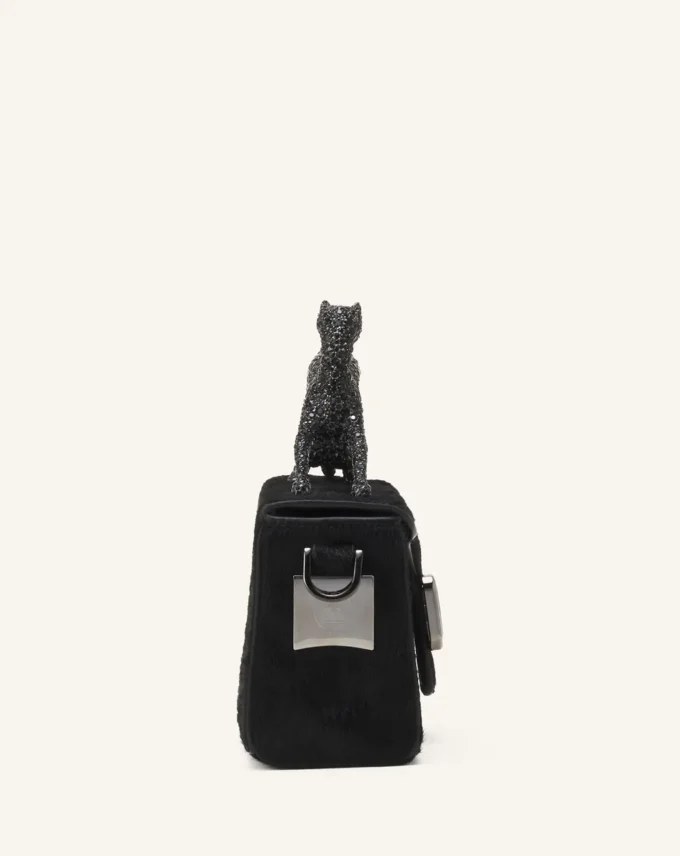 Borsa in pelle Nano con effetto pony e strass Pencil Cat Borsa in pelle Nano con effetto pony e strass Pencil Cat