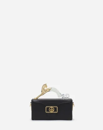 Borsa in pelle Pencil Cat Nano con gatto bimateriale