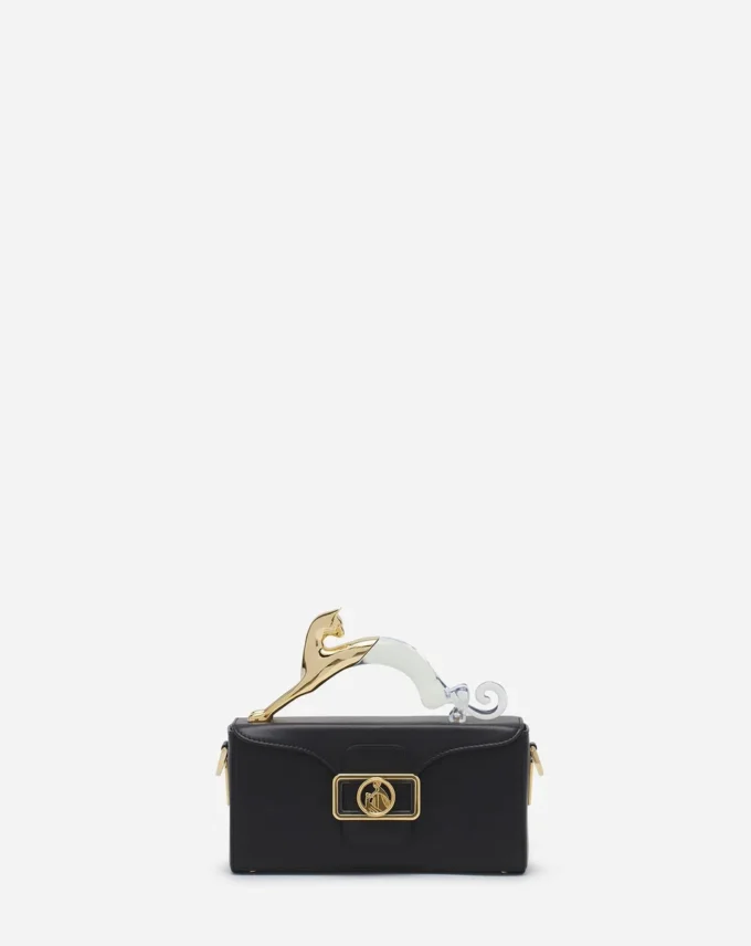 Borsa in pelle Pencil Cat Nano con gatto bimateriale Borsa in pelle Pencil Cat Nano con gatto bimateriale