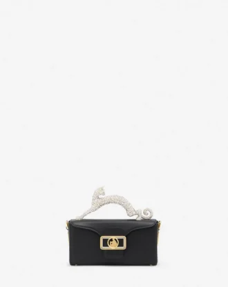 Borsa Nano Pencil Cat in pelle e strass