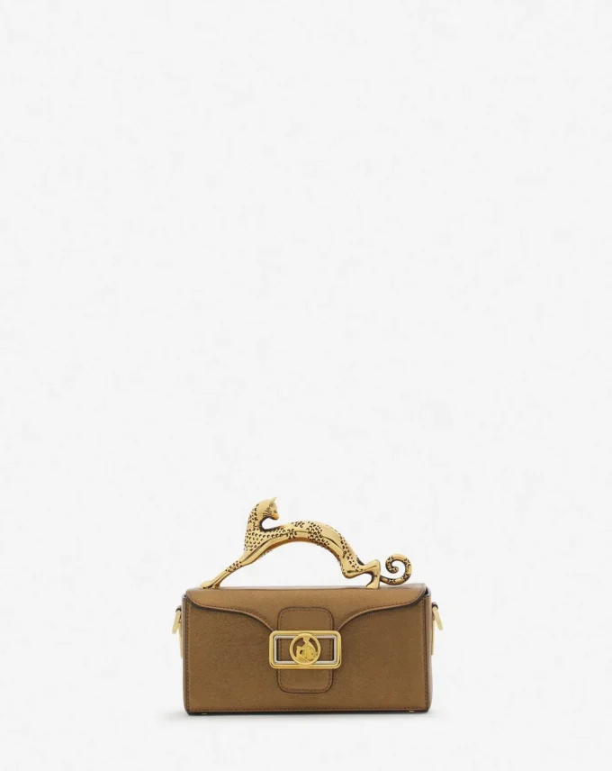 Borsa Nano Pencil Cat in pelle martellata metallizzata