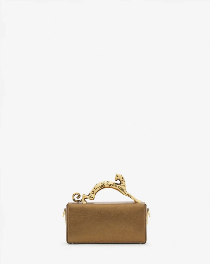 Borsa Nano Pencil Cat in pelle martellata metallizzata