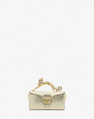 Borsa Nano Pencil Cat in pelle metallizzata craquelé