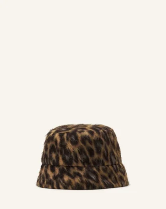 Cappello a secchiello reversibile con stampa leopardata