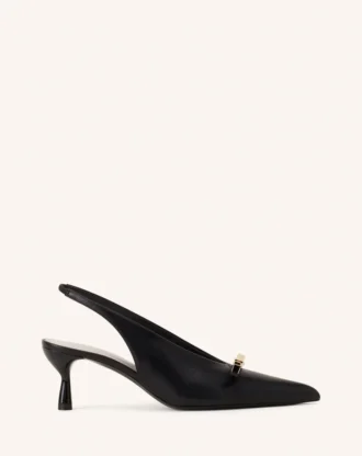 Décolleté con cinturino posteriore e fiocco in pelle Lanvin