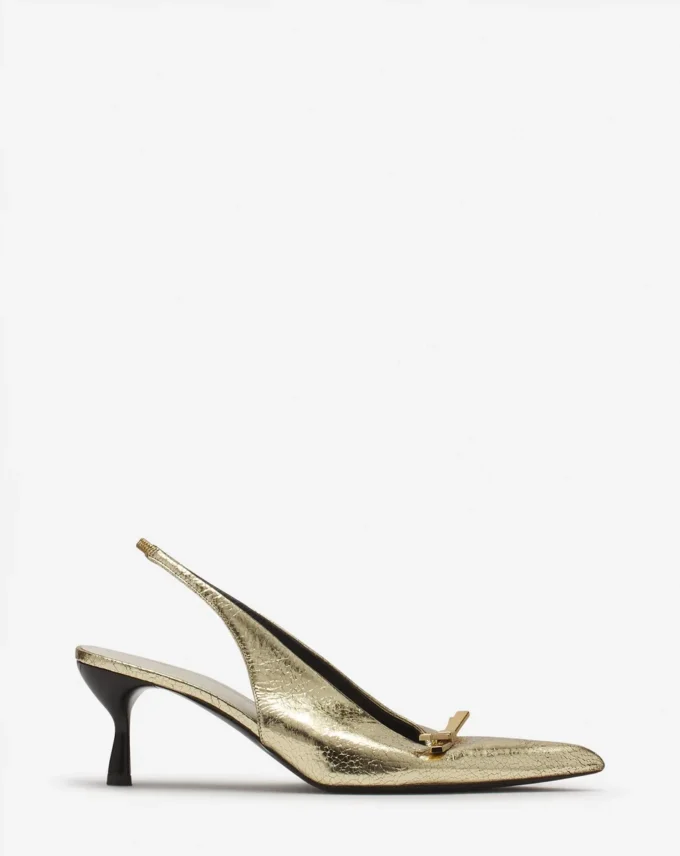Décolleté con cinturino posteriore e fiocco Lanvin in pelle metallizzata craquelé Décolleté con cinturino posteriore e fiocco Lanvin in pelle metallizzata craquelé