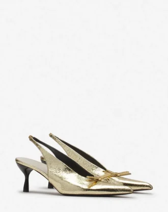 Décolleté con cinturino posteriore e fiocco Lanvin in pelle metallizzata craquelé