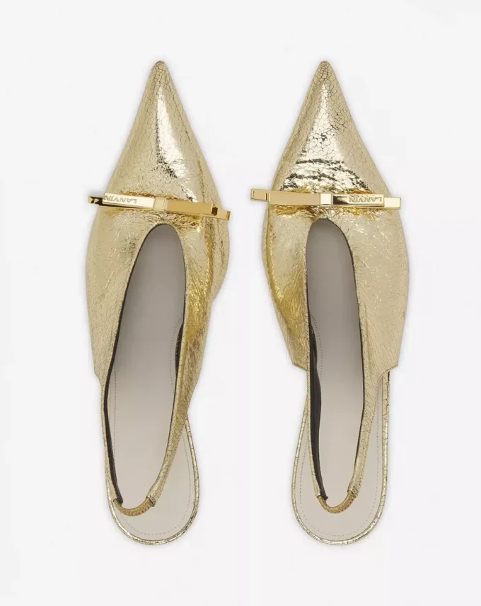 Décolleté con cinturino posteriore e fiocco Lanvin in pelle metallizzata craquelé Décolleté con cinturino posteriore e fiocco Lanvin in pelle metallizzata craquelé