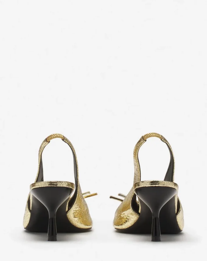 Décolleté con cinturino posteriore e fiocco Lanvin in pelle metallizzata craquelé Décolleté con cinturino posteriore e fiocco Lanvin in pelle metallizzata craquelé
