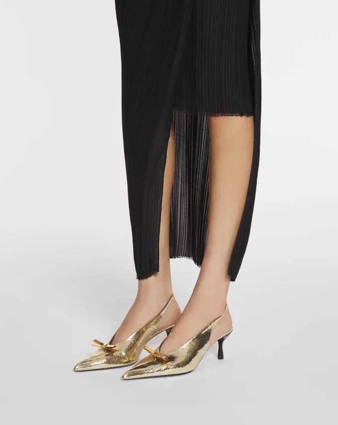 Décolleté con cinturino posteriore e fiocco Lanvin in pelle metallizzata craquelé Décolleté con cinturino posteriore e fiocco Lanvin in pelle metallizzata craquelé