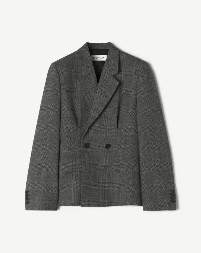 Giacca doppiopetto sartoriale in lana Principe di Galles Giacca doppiopetto sartoriale in lana Principe di Galles