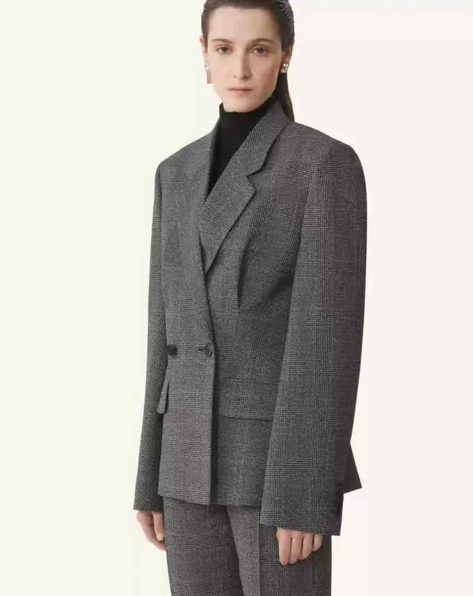 Giacca doppiopetto sartoriale in lana Principe di Galles Giacca doppiopetto sartoriale in lana Principe di Galles
