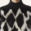Maglione a collo alto in lana e pelle intarsiata Maglione a collo alto in lana e pelle intarsiata