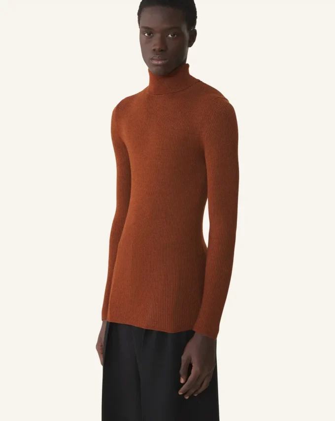 Maglione a collo alto in lana merino e seta Maglione a collo alto in lana merino e seta