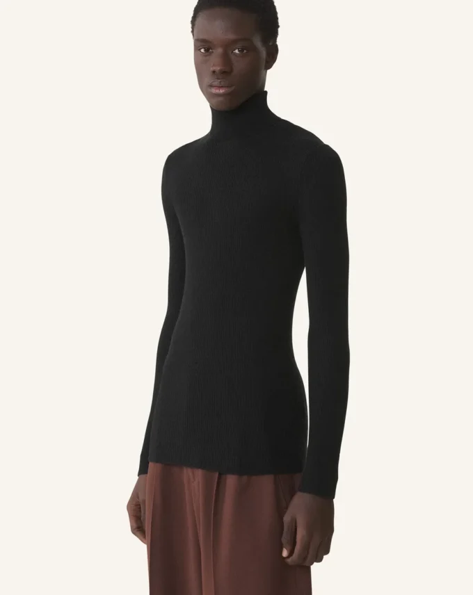 Maglione a collo alto in lana merino e seta Maglione a collo alto in lana merino e seta