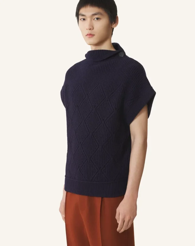 Maglione senza maniche in lana con dettagli a rombi Maglione senza maniche in lana con dettagli a rombi