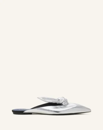 Mule Midnight Step con fiocco in pelle metallizzata Mule Midnight Step con fiocco in pelle metallizzata
