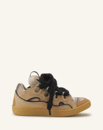 Sneakers in pelle scamosciata con lacci in rete