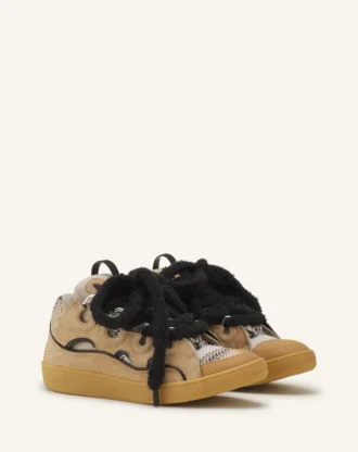 Sneakers in pelle scamosciata con lacci in rete